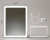 Ilios Slim Mirror dimensions - shown with stand, charger and USB cord.